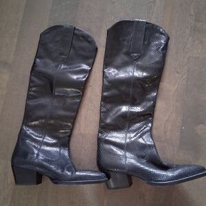 ZARA Black Snakeskin Knee-Hih Boots